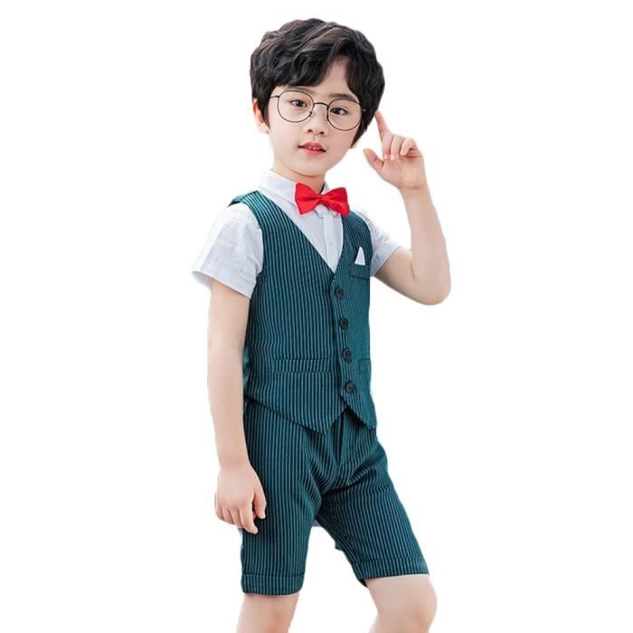 Costume 4 Pièces Garçon – Gilet, Chemise, Pantalon & Nœud Papillon – Cérémonie Mariage & Fêtes
