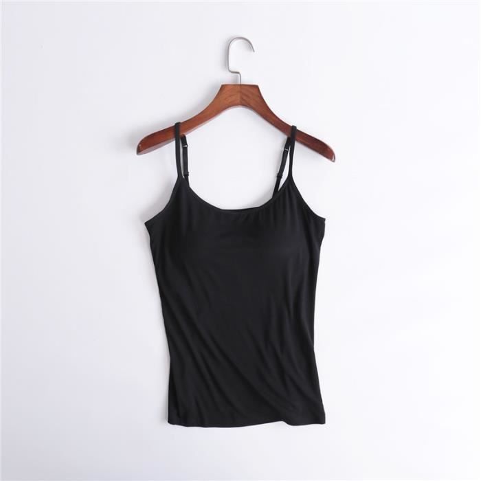 Camisole en modal pour femme avec coussin de poitrine T-shirt de sport de yoga sous-vêtement tout-en-un Noir