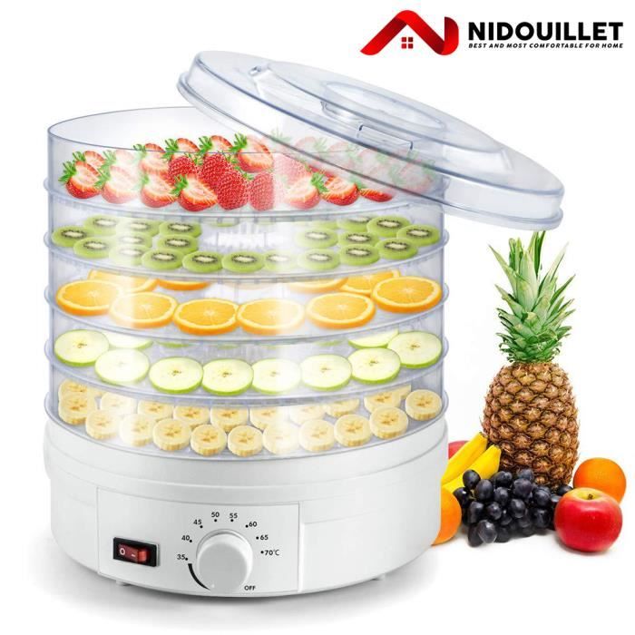 NIDOUILLET Thermostat Réglable 35-70℃, Séchoir à Fruits et Légumes 5 Plateaux Déshydrateur de Fruits et Légumes Déshydrateur de Frui