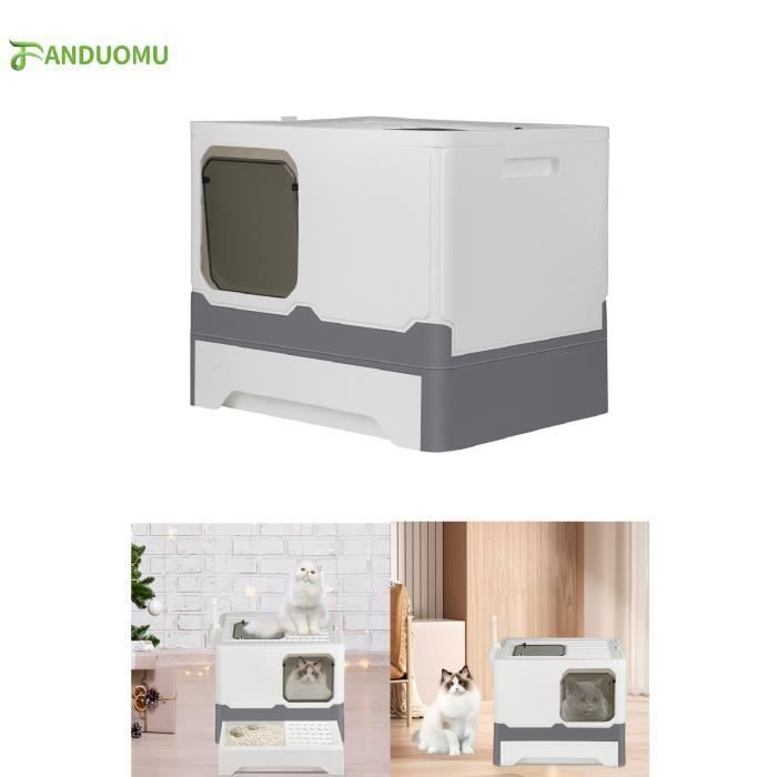 Meilleurs prix pour Bac à litière pliable pour chat - Entrée avant et sortie supérieure - Maison de toilette pour chats + pelle à litière (gris)