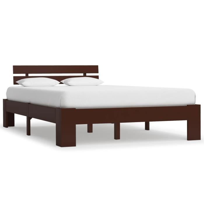 [5190] Lit Grand 140x200cm Structure de lit Marron foncé Bois de pin massif 140x200 cm Moderne-desgin Poids:25.52