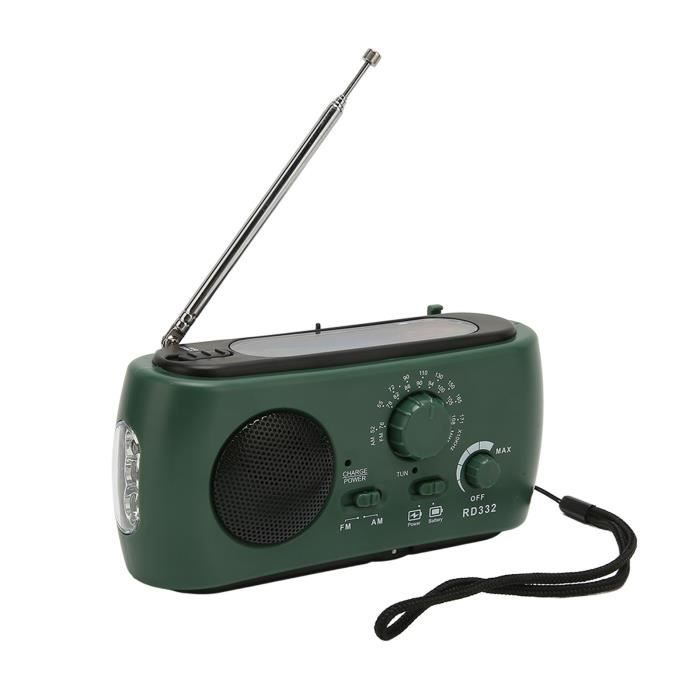 Radio Multifonction FM/AM/NOAA – Lampe Torche – Charge Solaire/Manivelle/USB – Pour Urgence & Camping