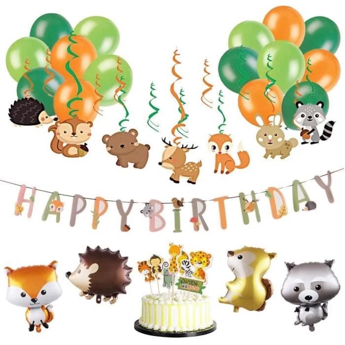 EASY JOY Kit Décoration Anniversaire Animaux Forêt - Spirales Suspendues, Bannière Happy Birthday, Thème Woodland Renard Hérisson