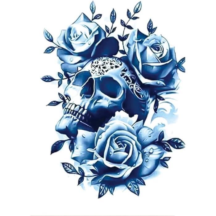Tatouage Temporaire Manche Réaliste - Motif Crâne, Roses, Hells Angels - Taille Large - Neuf UK