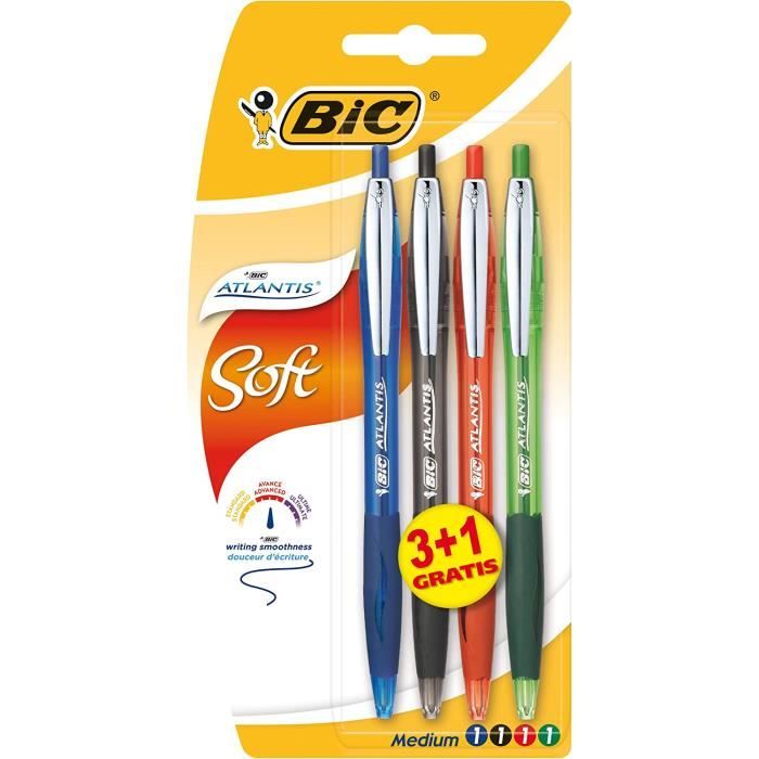 BIC Cristal Clic Stylos-bille Rétractables Pointe Moyenne (1,0 mm) - Noir, Boîte de 2031