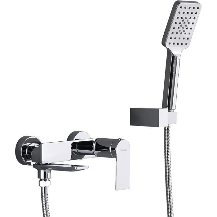 Ensemble Robinet De Baignoire Mural Chromé Avec Douchette à Main, Bec Orientable, Neuf