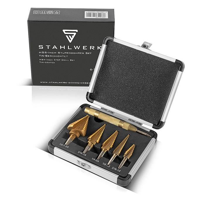Kit 5 Forets Étagés HSS Yosoo - Mèches Coniques Titane Avec Boîte De Rangement Pour Perçage Précis