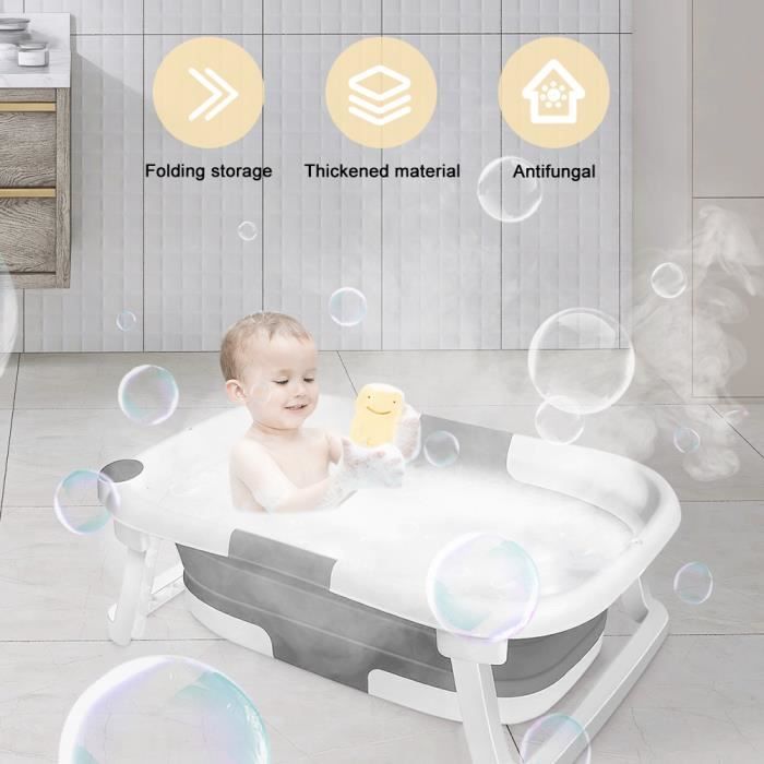 Baignoire Pliable Pour Bébé YRHome 82x50x20cm - Ergonomique Antidérapante Avec Coussin Et Écoulement - Anthracite