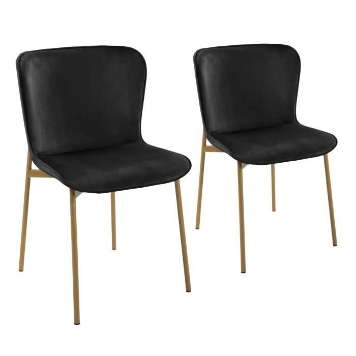 SVITA MARY Lot de 2 chaises de salle à manger Chaise rembourrée sans accoudoirs Chaise de cuisine noire/or