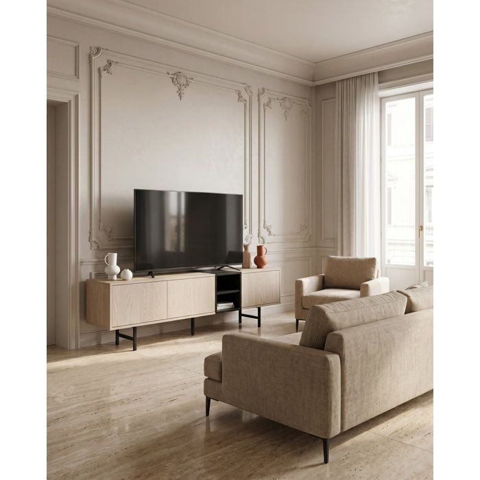 GENERIQUE Meuble TV AUCUNE THEA 180 cm ch&ecirc;ne clair et noir