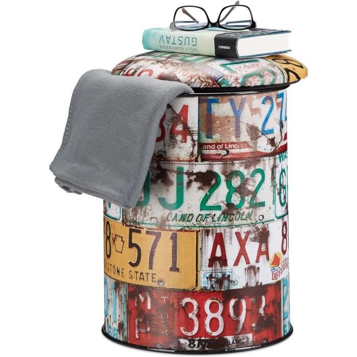 tabouret cylindre avec couvercle pouf vintage avec rangement coffre jouets enfants hxd: 44 x 32 cm, coloré[m2253]