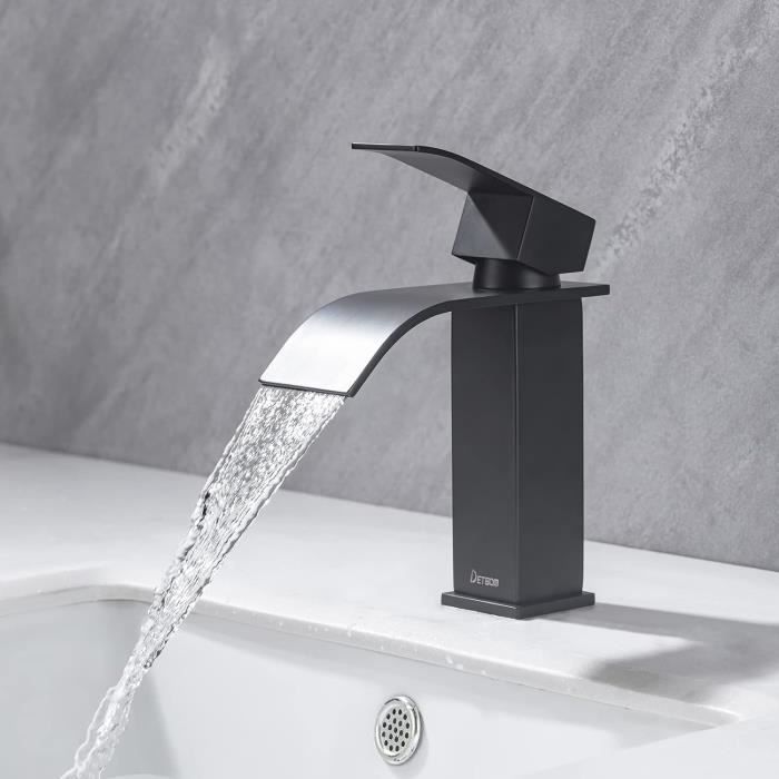 Minnhua Mitigeur Lavabo Haut Noir - Robinet Salle De Bain Monocommande En Acier Inoxydable 304, Design Élégant Hauteur 29 Cm, Bec 17 Cm, Chrome Et Noir Mat