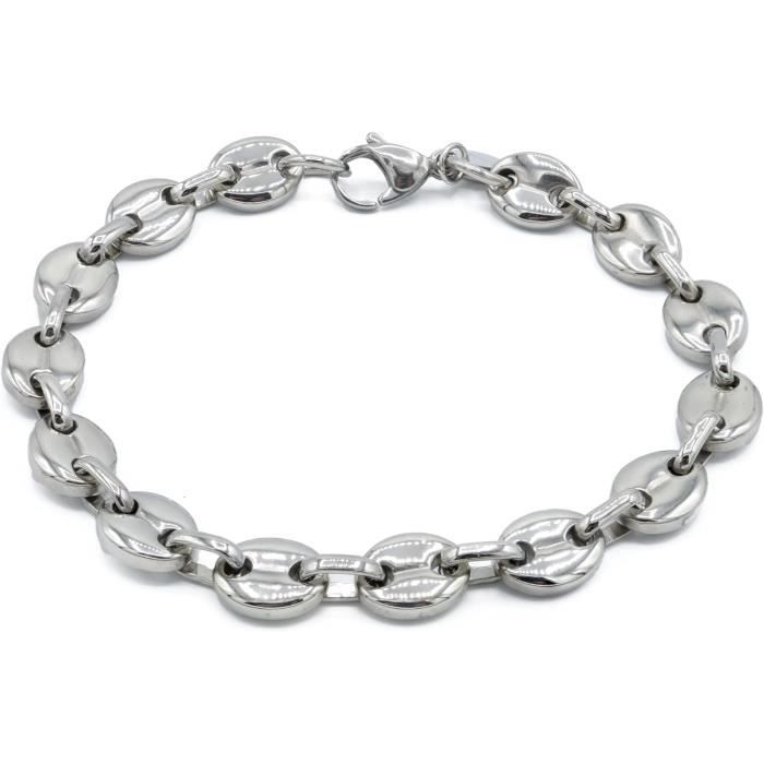 Bracelet Grains De Café En Acier Inoxydable Argenté - Longueur 22 Cm, Perles 7mm | Neuf Sans Emballage