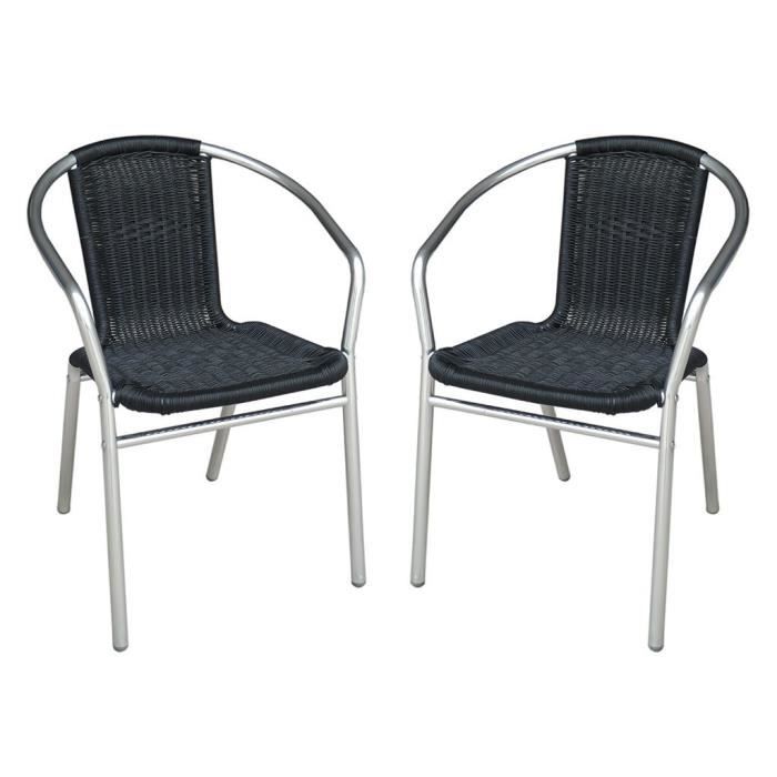 Lot de 2 chaises de jardin en aluminium et résine tressée noire - FIZZ