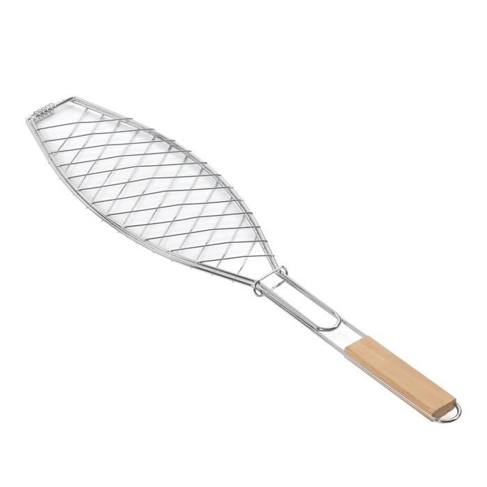 Panier Grill Barbecue Inox 54x22 Cm – Grille à Légumes Poisson Viande + Brosse – Pliable