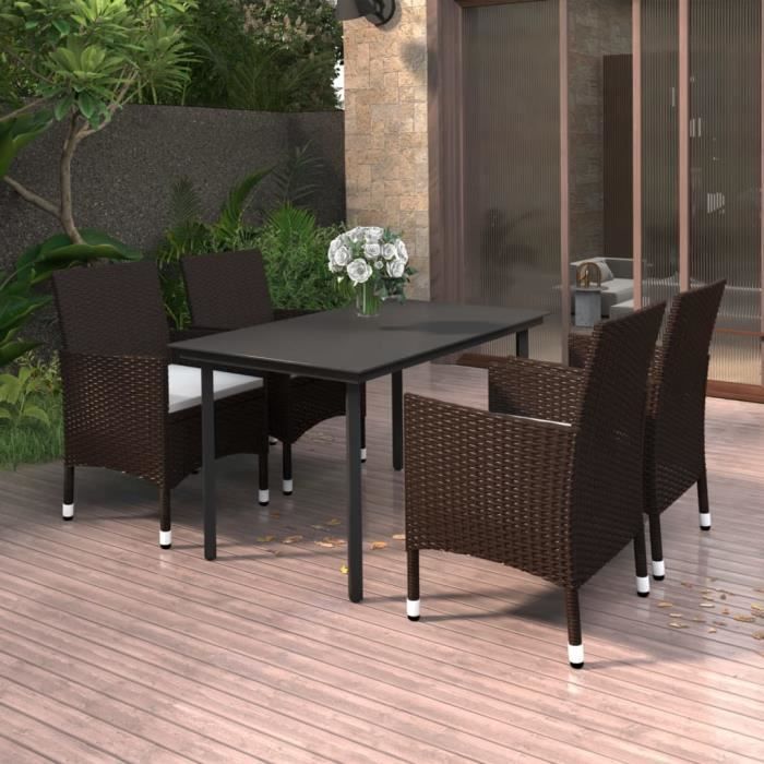 VIE Ensemble à Dîner De Jardin Coussins 7 Pcs Résine Tressée Verre A3099695 92428 - Jardin