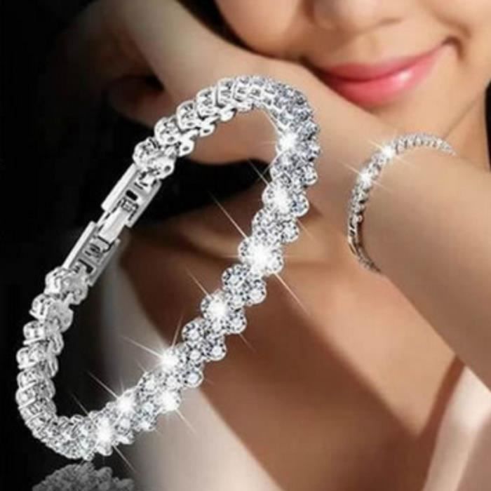 Bracelet Femme argenté en diamants artificiel Bijoux Femme Pas Cher Fantaisie Cadeau pour Anniversaire Fête des Mères
