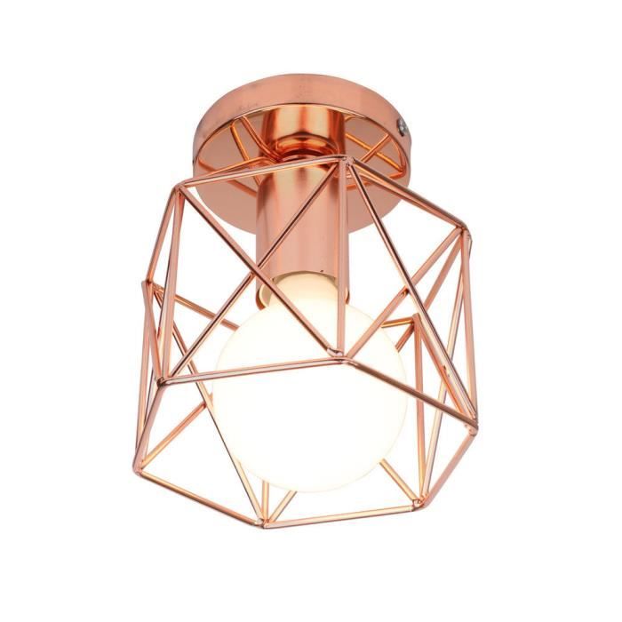 UNI Lampe de Plafond 14cm Plafonnier Cage Carré Or Rose Lustre Suspension Luminaire pour Entrée Couloir Escalier