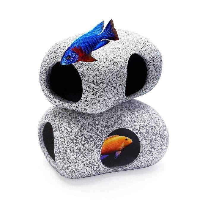 Meilleurs prix pour 2Pieces Aquarium Hideaway Rocks,   Ornements d'aquarium sûrs et Non Toxiques, pour Fish Tank Aquarium