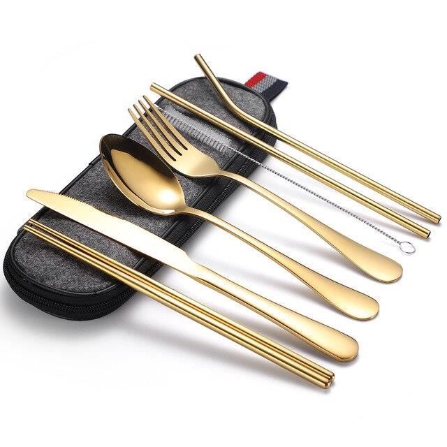 SLTAXAR 9 PCS Set De Couverts En Inox Portable Ensemble De Couverts De Table Ensemble De Couverts De Voyage Camping Couverts De Camping En Acier Inoxydable Pour Camping Voyage Pique-Nique