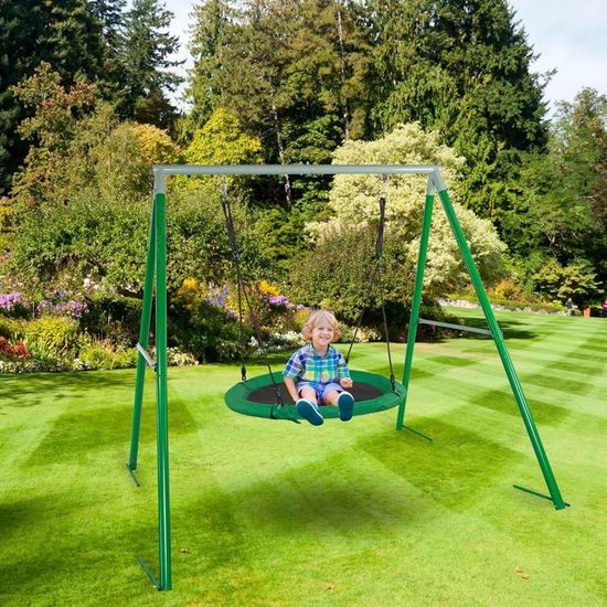 Balançoire Extérieure, Siège Antidérapant en Plastique, Corde Réglable 1,3–2 m et 2 Mousquetons, pour Aire de Jeux et Jardin, Convient aux Adolescents et Adultes, Vert, Capacité 100 kg