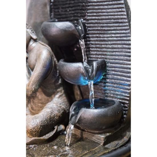 ZEN Fontaine d'intérieur bouddha avec boule de verre en rotation Peace - Marron - Maison