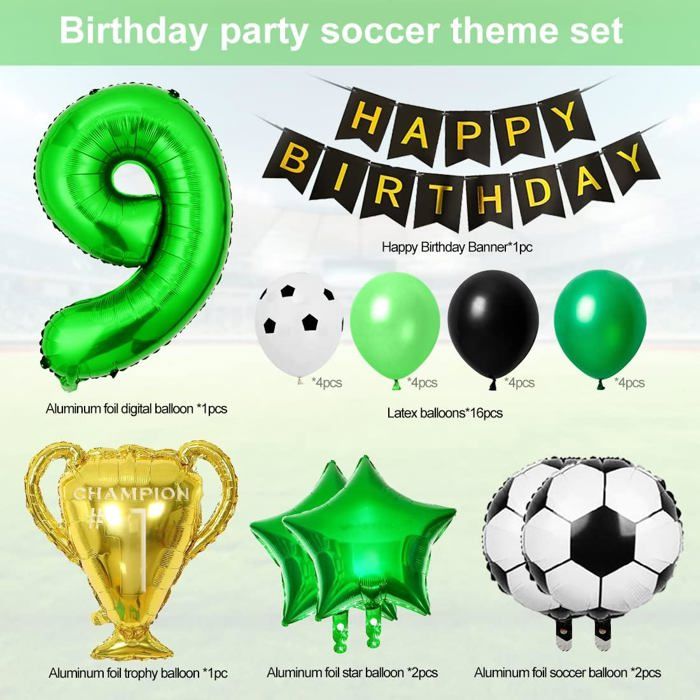 Déco Anniversaire Foot - Bannière Football + 20 Ballons Noir Et Blanc Pour Fête D'Anniversaire Garçons Et Filles