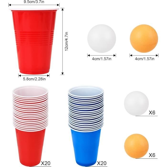 Set Beer Pong 50 Gobelets 500ml Rouge/bleu + 12 Balles Ping-pong – Réutilisables, Robustes, Idéal Pour Fêtes, Anniversaires Et Camping