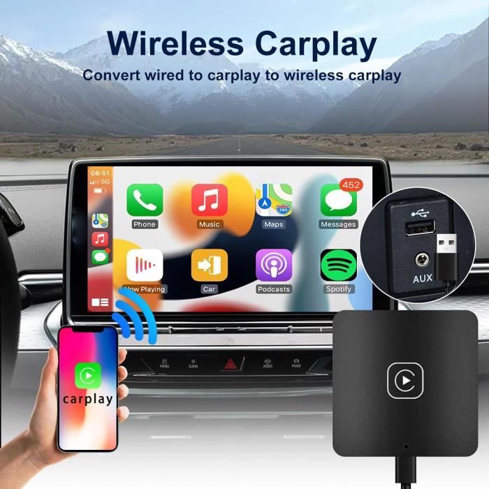 Adaptateur Carplay sans Fil pour iPhone, Plug & Play Apple CarPlay