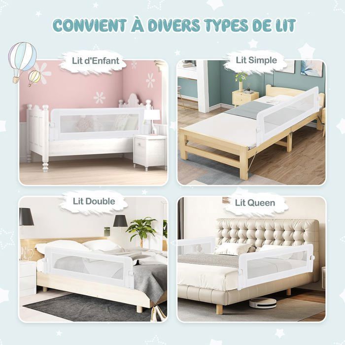 Lot De 2 Barrières De Lit Gonflables Pour Enfant - Portable, Voyage - Antidérapante, Hauteur Sécurité - Simple Et King Size - 7