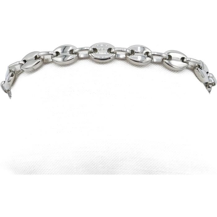 Bracelet Grain De Café Bicolore Argent/or - Acier Inoxydable, Largeur 7 Mm, Longueur 21 Cm - Marque BOBIJOO, Livré Dans Un Pochon - 9