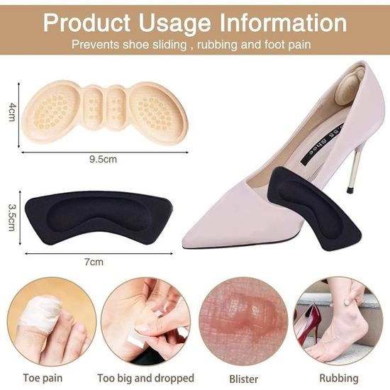 Harrianna Lot De 6 Paires De Coussinets Antidérapants Pour Chaussures Amples En Cuir Pour Chaussures Trop Grandes, Inserts De Talon Haut Pour Homme Et Femme, Noir, Taille Unique
