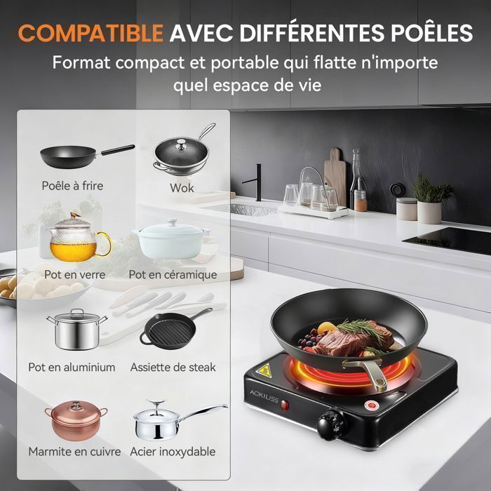 Uten Plaque Électrique 2 Feux Portable 2000W - Plaque De Cuisson Chauffante Avec Thermostat 5 Niveaux
