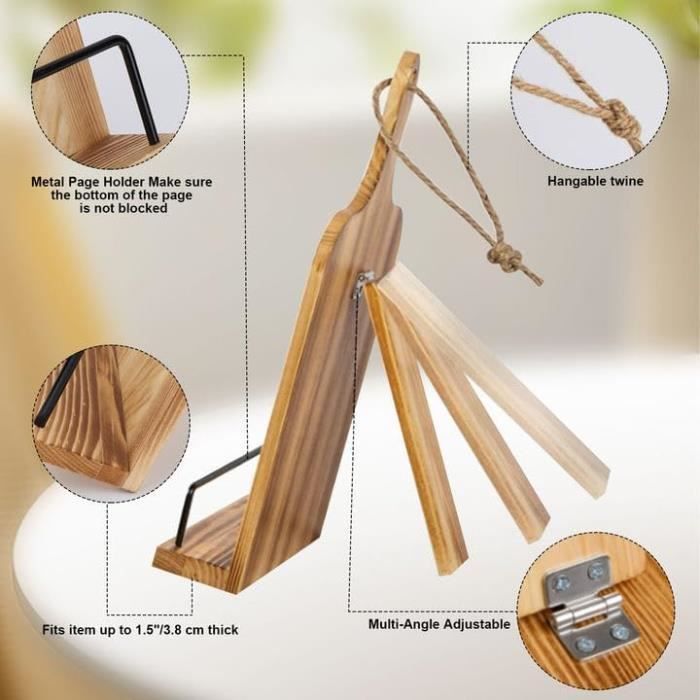 Support à Livre En Bois - Porte-Recettes De Cuisine Ou Bureau - Design Stable Et Portable