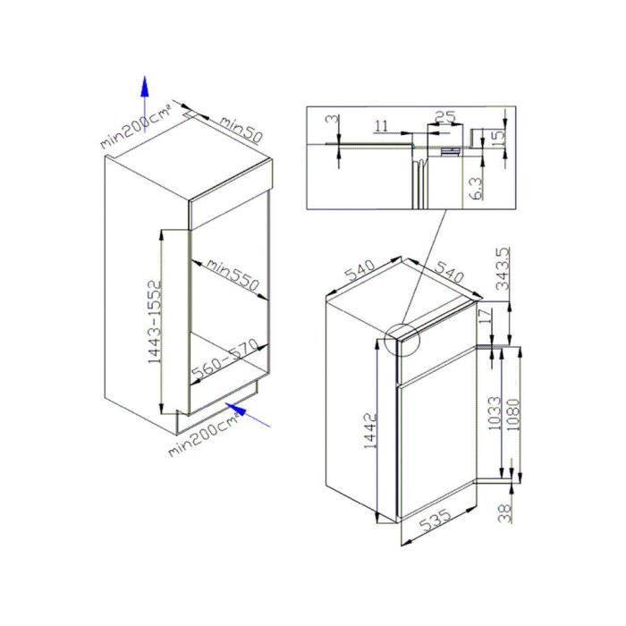 respekta Réfrigérateur congélateur encastrable GKE144 / 144 cm de