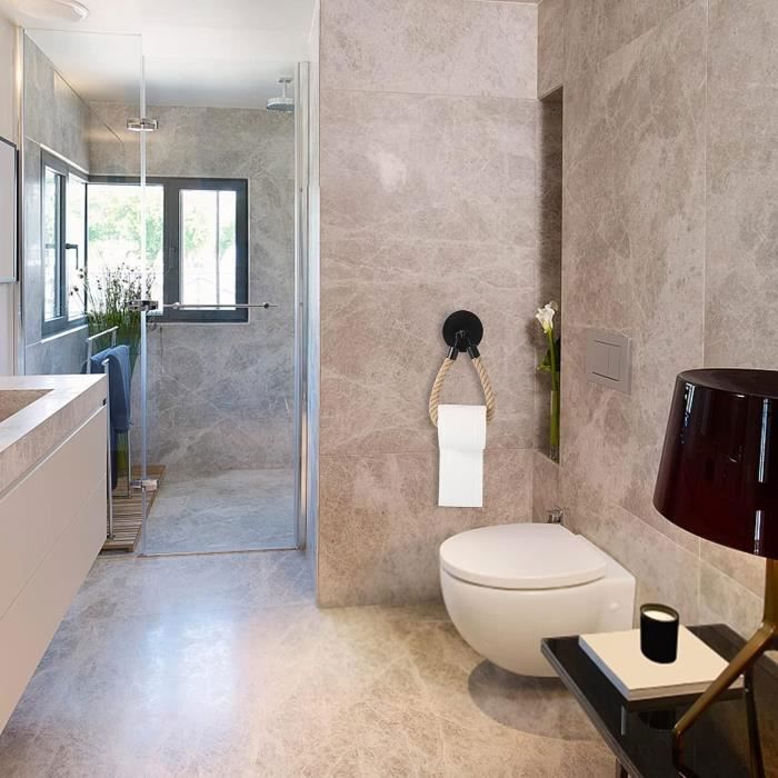 TentHome Porte-Papier Toilette Nordique Original Porte-Rouleau Papier Mural En Bois Et Corde Rétro WC Salle De Bain Maison De Campagne (sans Perçage, A