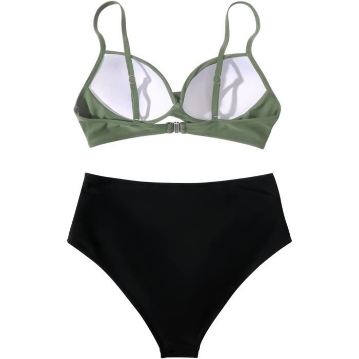 Maillot Push Up Rembourré Bikini 2 Pièces Femme - Haut Bandeau Push-Up, Slip Taille Haute, Dos Nu - Pour Plage, Piscine Style Plage été