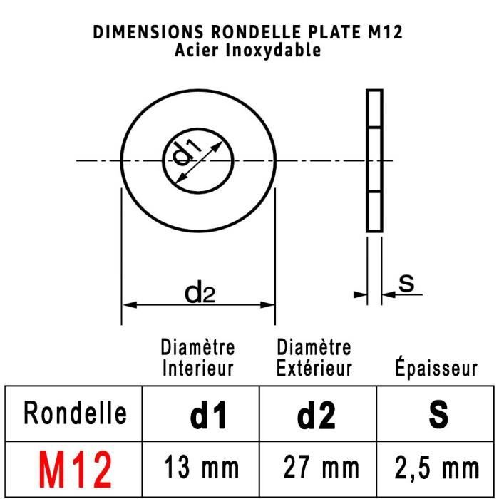 100 rondelles plates larges en acier Easyfix M12 x 3mm, Rondelle