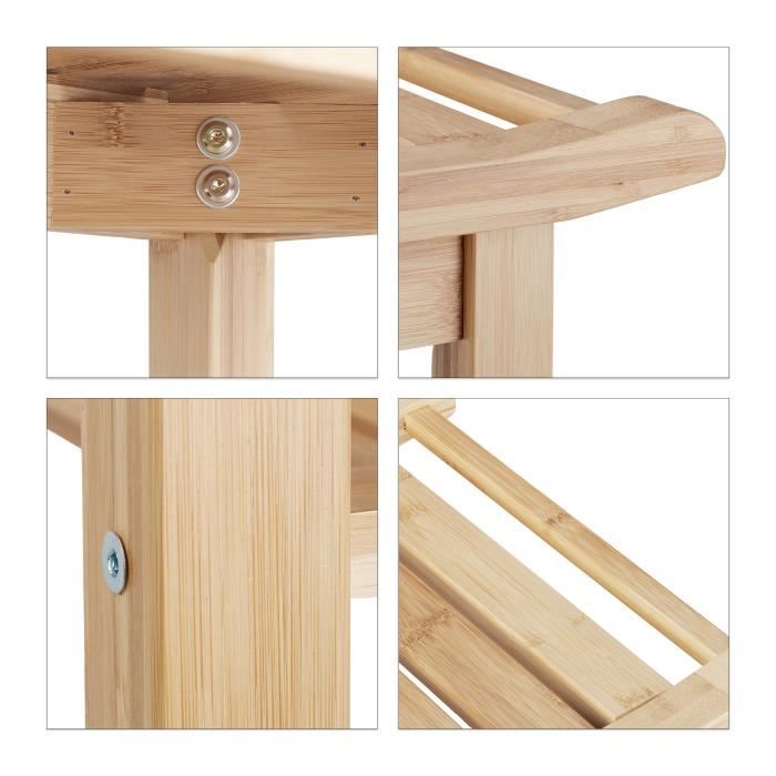 Tabouret Bambou Salle De Bain Avec Étagère | Banc Rangement Naturel 45x51cm