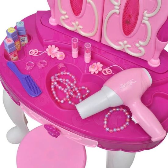 CLAUKING Table de Maquillage Jouet Set de Coiffeuse Enfant Jouet Princesse avec Lumières Son Miroir Tabouret Sèche-Cheveux Bijoux et Acessoires Jouet dImitation Coiffeuse pour Enfant Fille CLAUKING Table de Maquillage Jouet Set de Coiffeuse Enfant Jouet Princesse avec Lumières Son Miroir Tabouret Sèche-Cheveux Bijoux et Acessoires Jouet dImitation Coiffeuse pour Enfant Fille