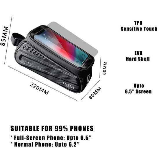 Pochette Guidon étanche Vélo Sac De Cadre Avant Pour Vélo - Étanche, PVC 300D, Léger (80g), Pour Rangement Téléphone, Outils, Sur VTT Ou Vélo De Route Sac Léger VTT