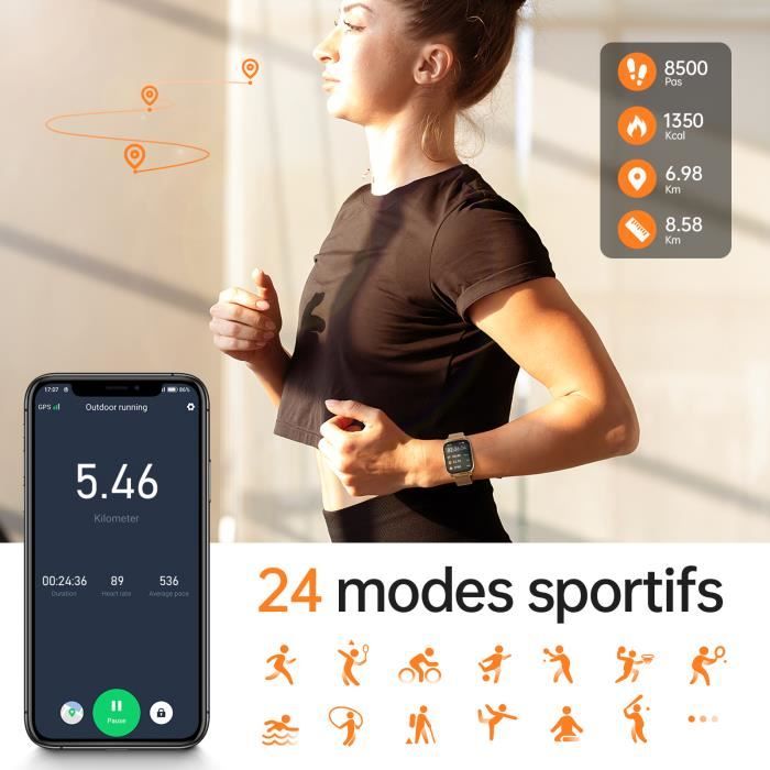 Montre Connectée Femme avec Appel Bluetooth Montre Connectée 24 Modes Sport  M