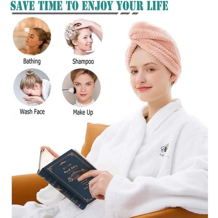 BQRKOTM - 2 Turbans En Microfibre Super Absorbants Pour Cheveux - Séchage Rapide Sans Frisottis