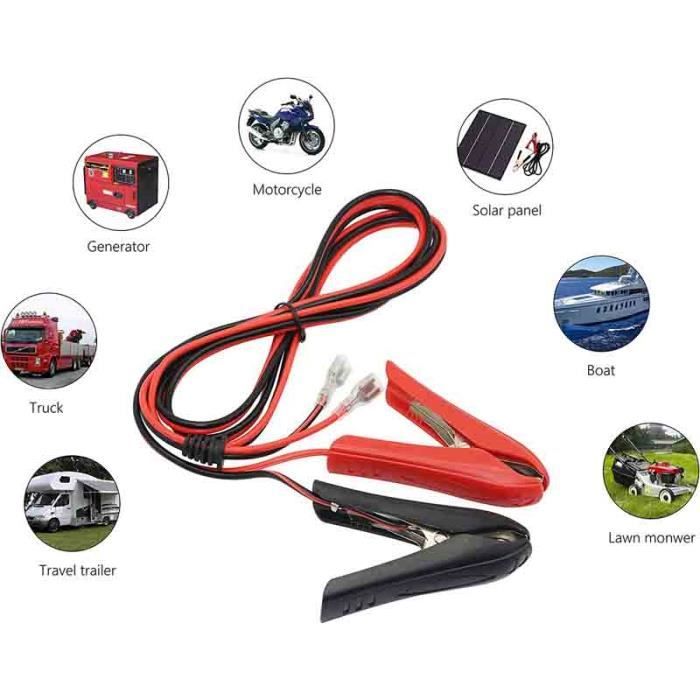 Câble Connecteur SAE 10 AWG 1 M - Pinces Crocodile Vers Prise SAE - Avec Fusibles - Pour Panneaux Solaires, Batterie - 9