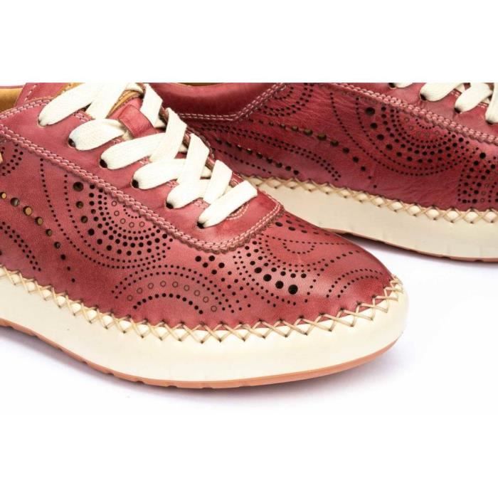 Basket Rouge PIKOLINOS 94776 Femme Cuir Lacets Plat Rouge