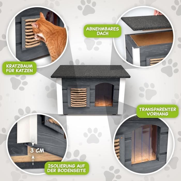 Maison Isolée Pour Chat D'extérieur Pour L'hiver, Abri Extérieur Pour Chat Avec Doublure | Paiement En Ligne Rapide Et Sécurisé