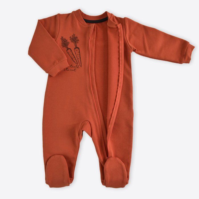 Pyjama bébé en coton bio à zip, Uni Brique 9-12M 74CM 9-12 mois