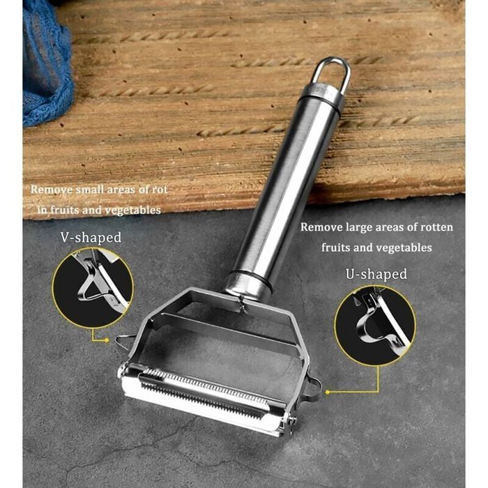 Épluche-légumes Acier Inox 17 Cm - Double Tranchant, Manche Ergonomique Antidérapant - Pour Droitiers Et Gauchers