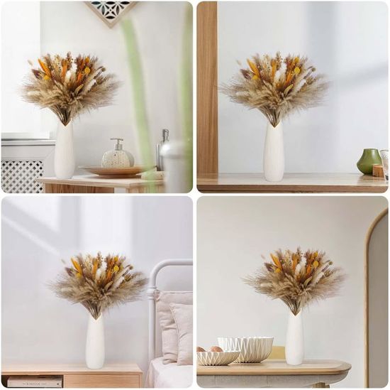 100 Fleurs Séchées Pampa Naturelles 40-44cm - Bouquet Bohème | Pour Mariage, Décoration Maison | 8 Variétés Incluses