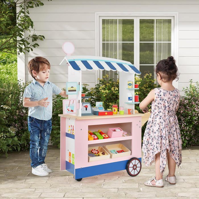 Étagère De Supermarché En Bois Pour Enfants 95 Cm – Avec Distributeur Automatique, Caisse Enregistreuse, Machine à Café Et 30 Accessoires – Jeu D’imitation Dès 3 Ans